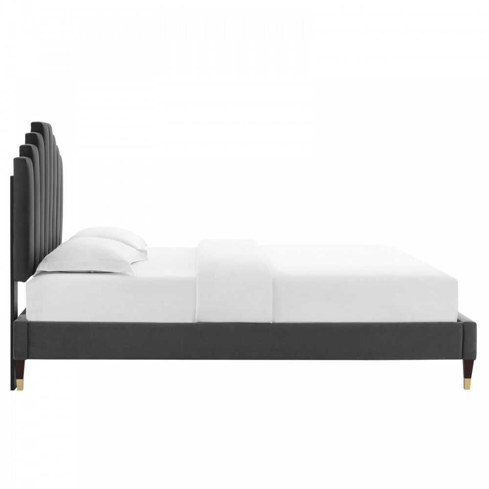 Elise King Performance Velvet Platform Bed, Charcoal, MOD-6875-CHA