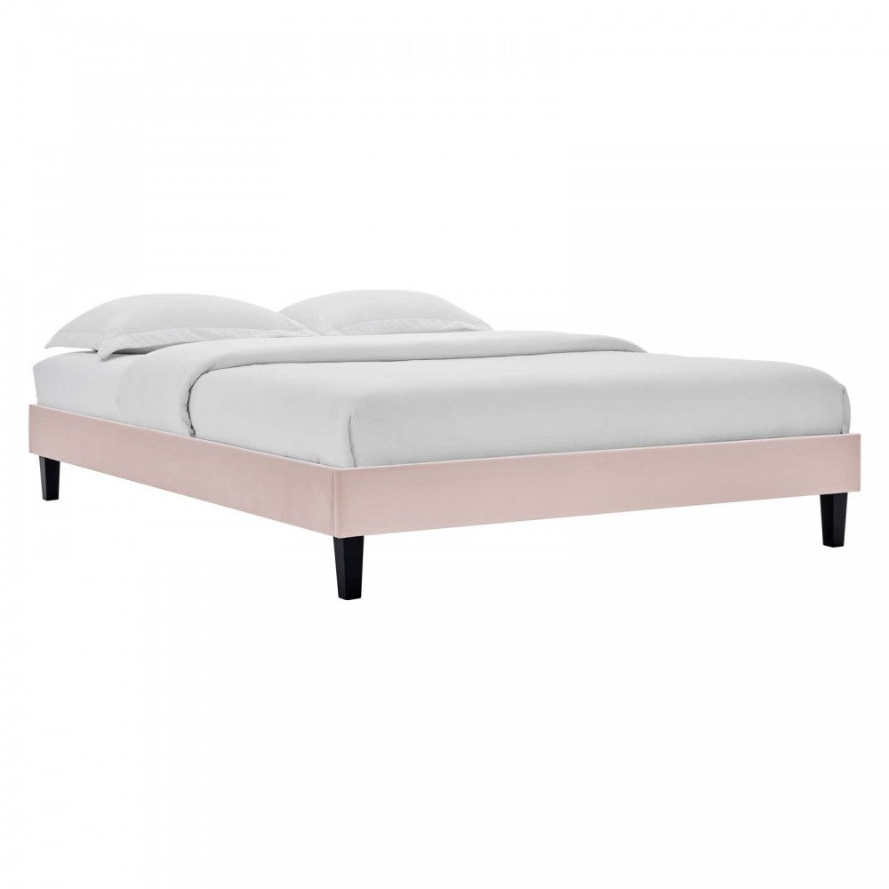 Elise Queen Performance Velvet Platform Bed, Pink, MOD-6692-PNK