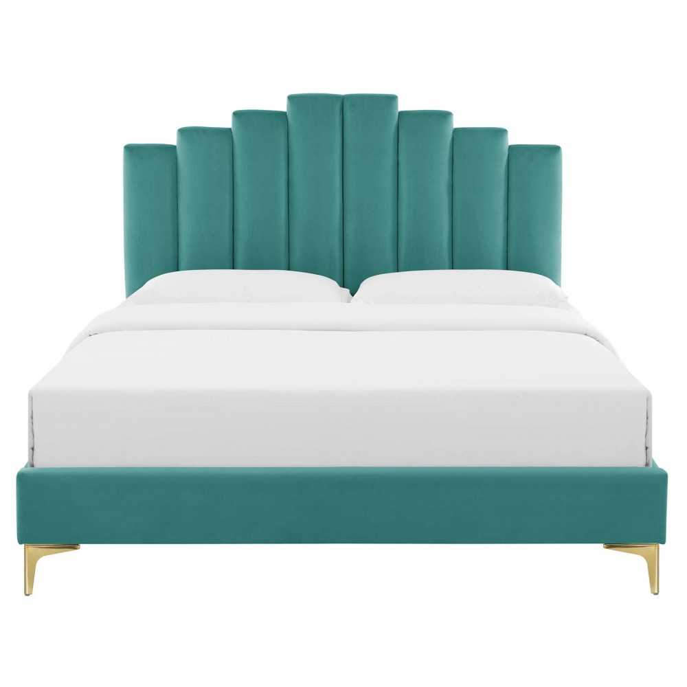 Elise Queen Performance Velvet Platform Bed, Teal, MOD-6693-TEA