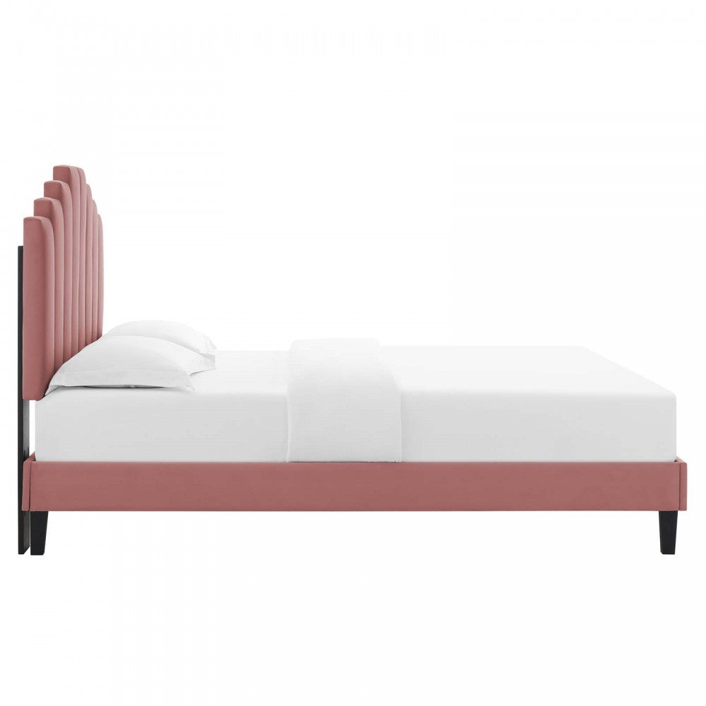 Elise Queen Performance Velvet Platform Bed, Dusty Rose, MOD-6692-DUS