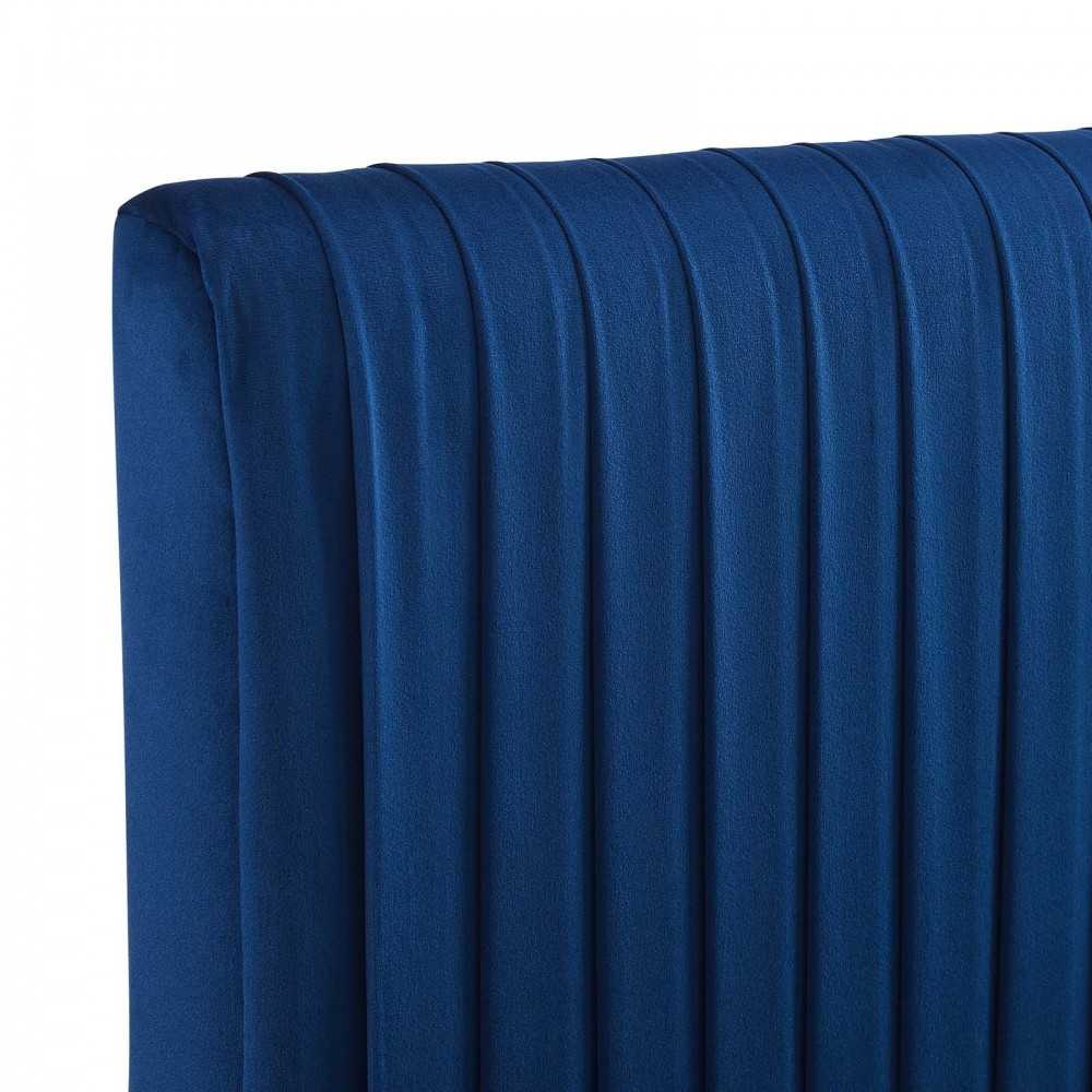 Eloise Channel Tufted Performance Velvet Twin Headboard, Navy