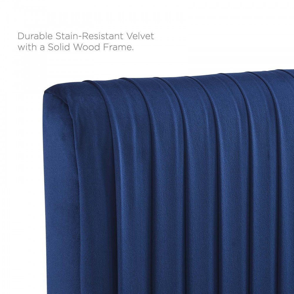 Eloise Channel Tufted Performance Velvet Twin Headboard, Navy