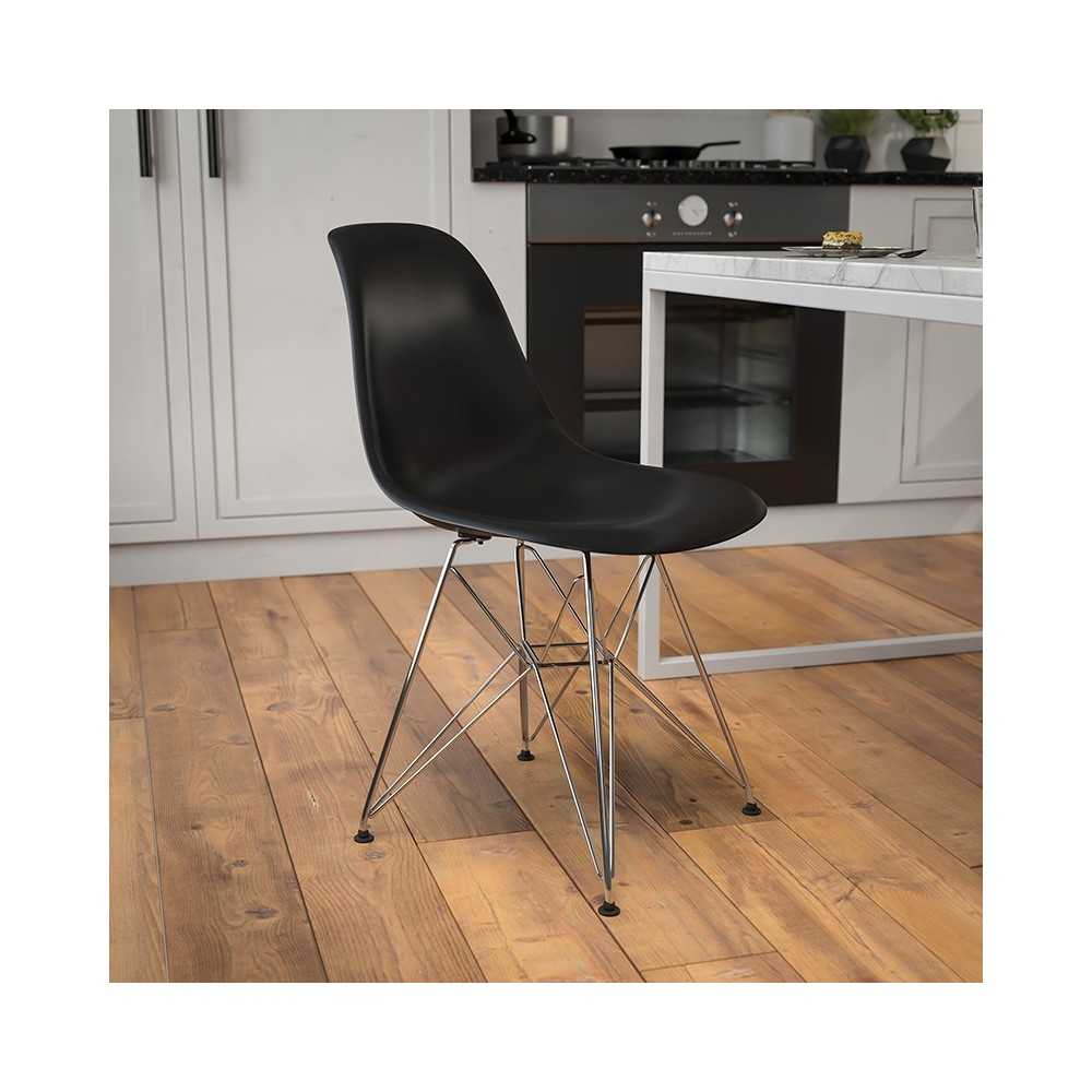 Elon Series Black Plastic Chair with Chrome Base