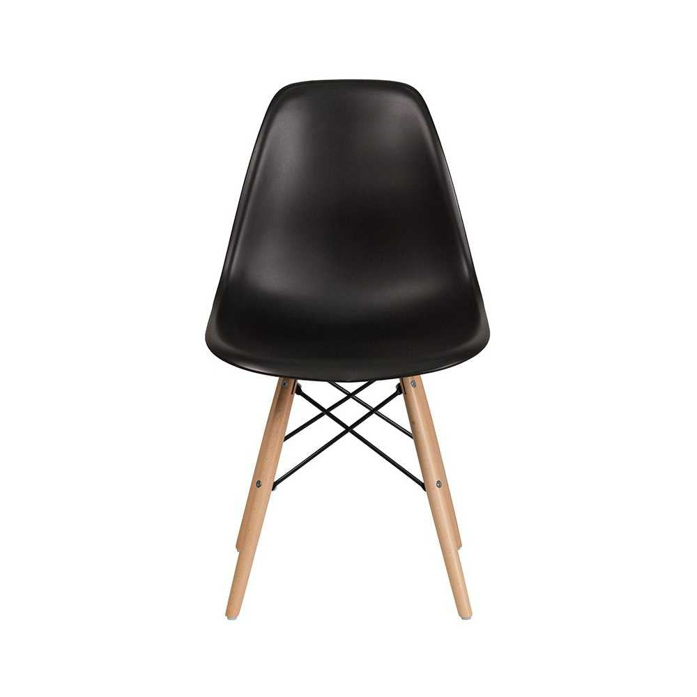 Elon Series Black Plastic Chair with Wooden Legs