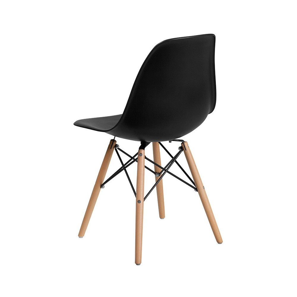 Elon Series Black Plastic Chair with Wooden Legs