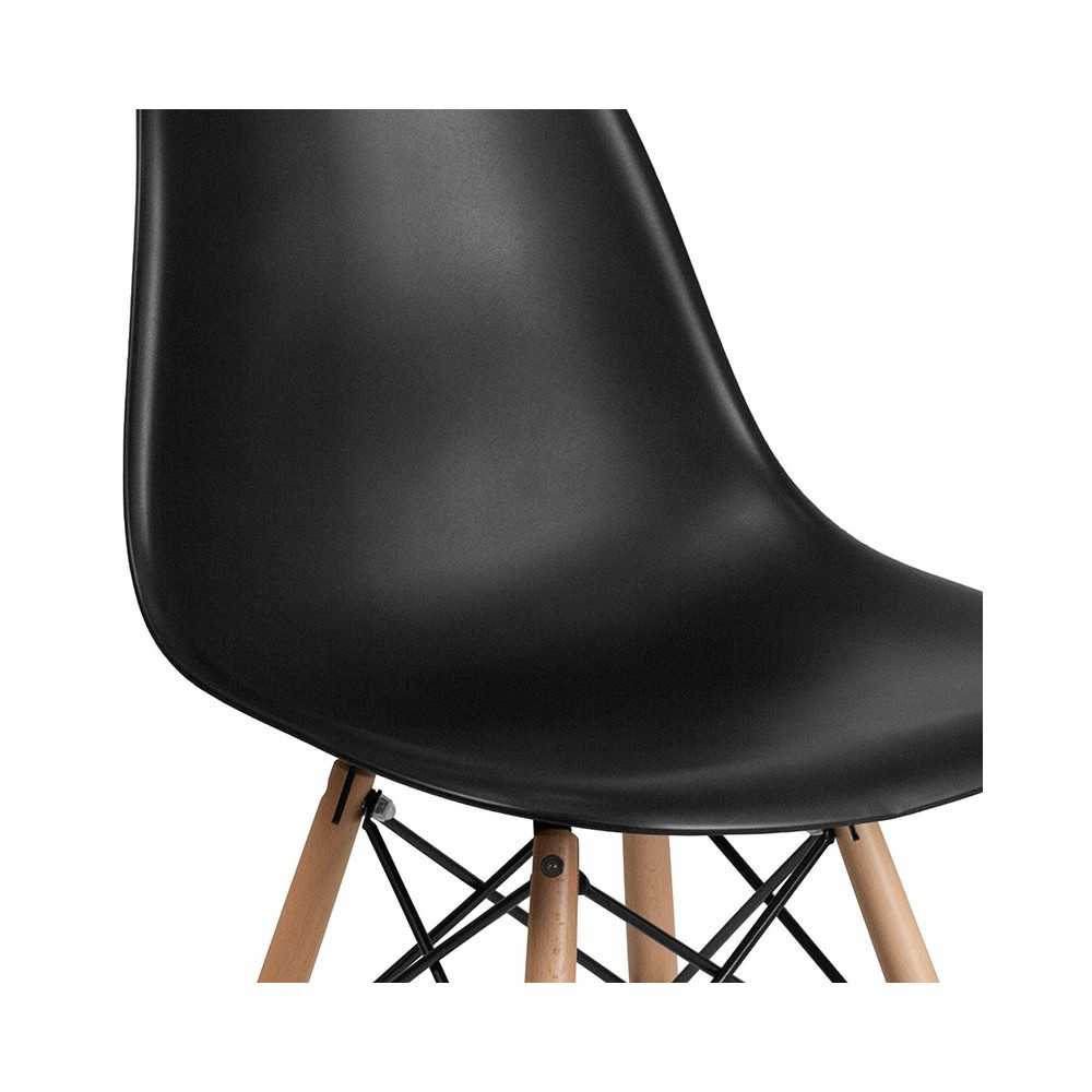 Elon Series Black Plastic Chair with Wooden Legs