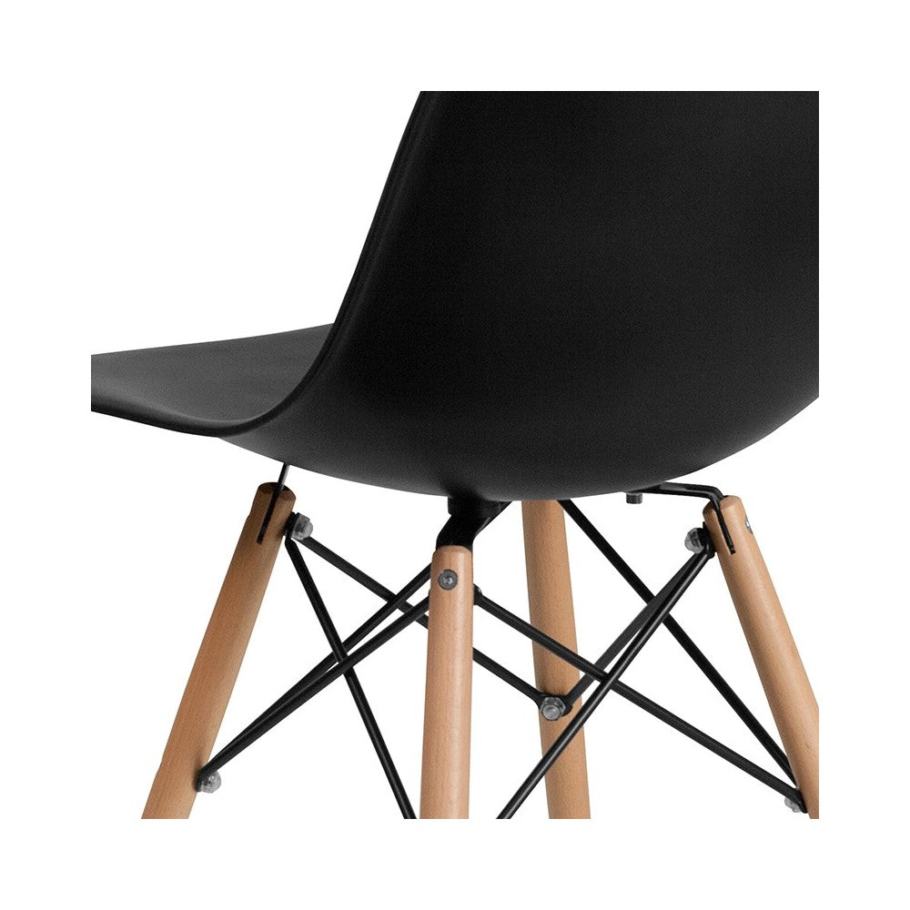 Elon Series Black Plastic Chair with Wooden Legs