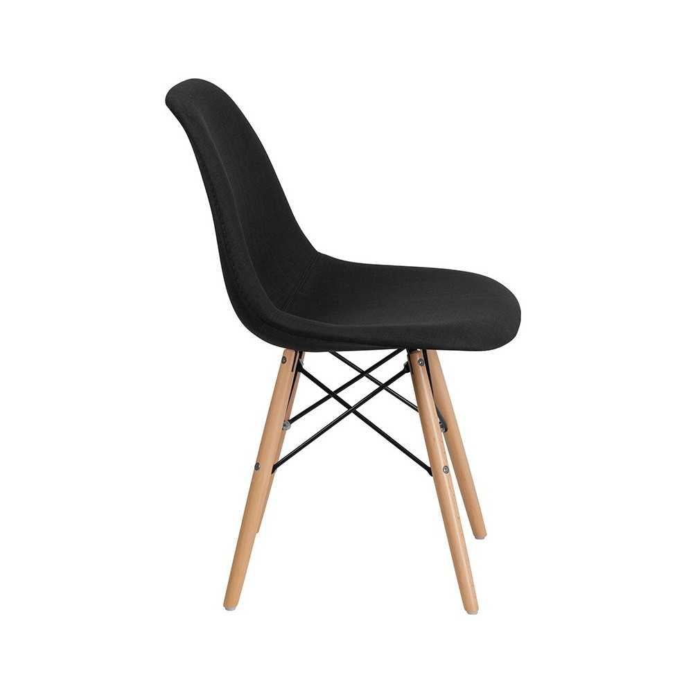 Elon Series Genoa Black Fabric Chair with Wooden Legs