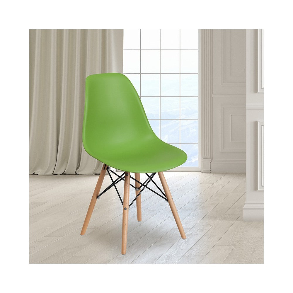 Elon Series Green Plastic Chair with Wooden Legs