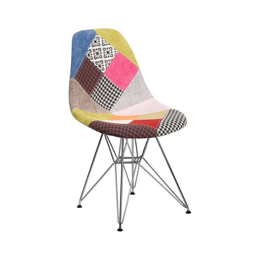 Elon Series Milan Patchwork Fabric Chair with Chrome Base