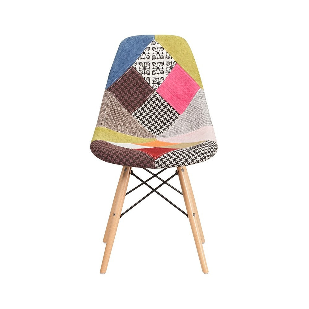 Elon Series Milan Patchwork Fabric Chair with Wooden Legs