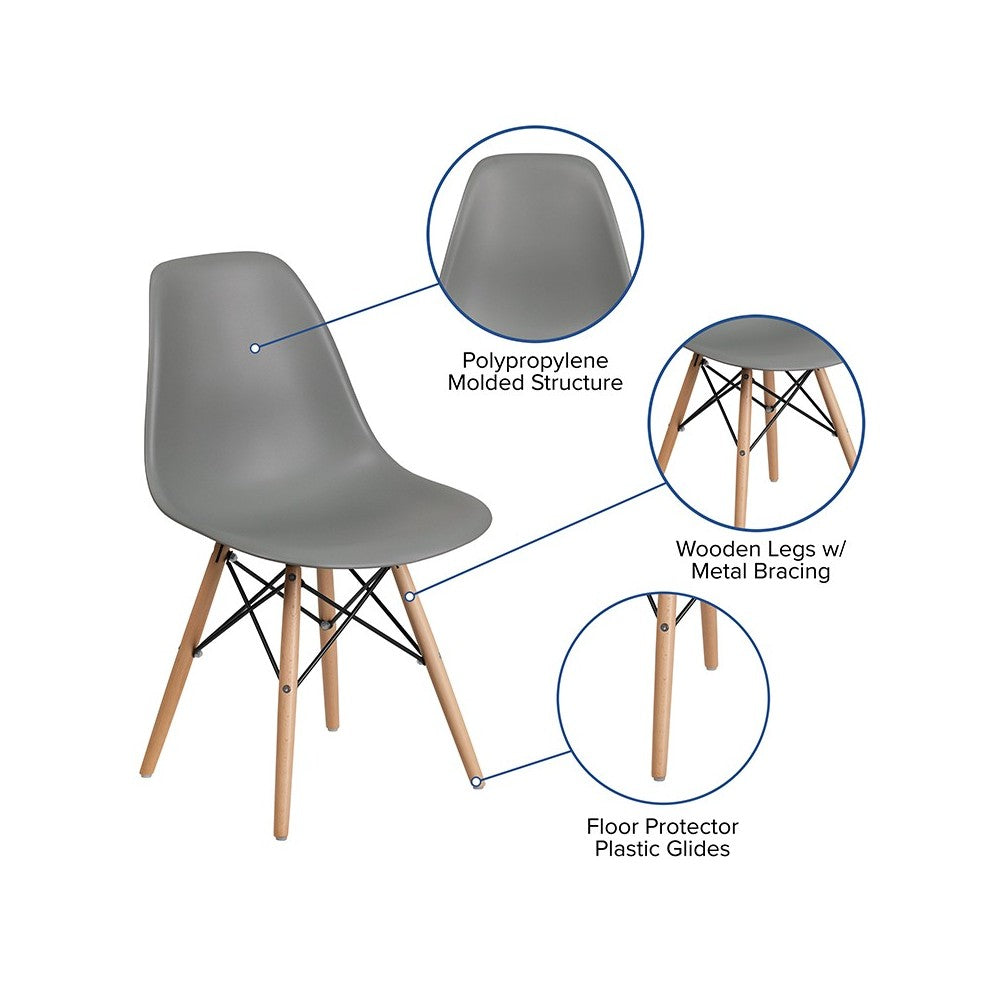 Elon Series Moss Gray Plastic Chair with Wooden Legs