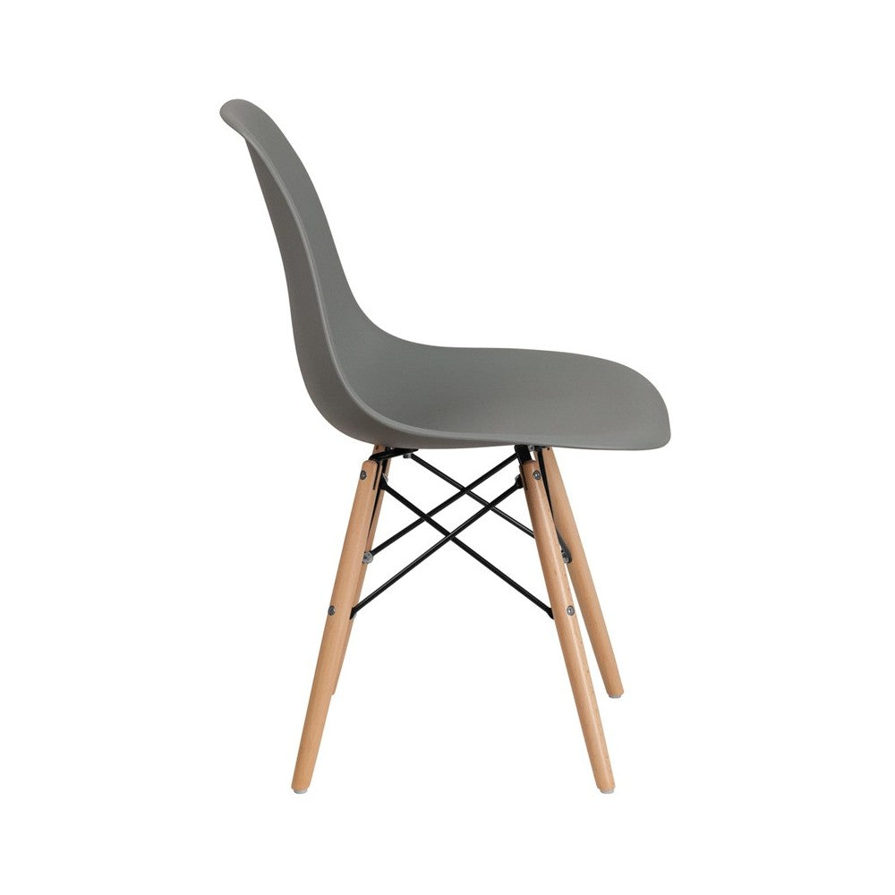 Elon Series Moss Gray Plastic Chair with Wooden Legs