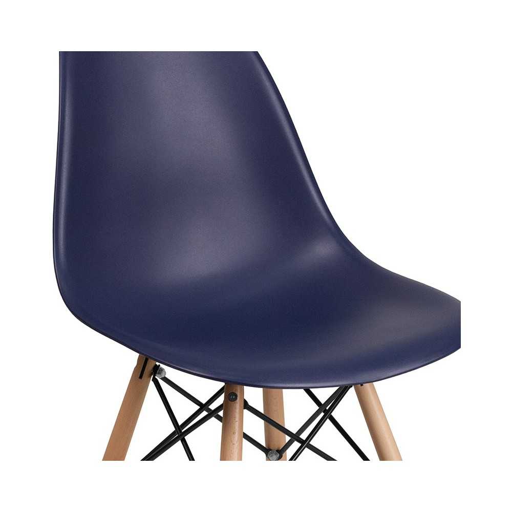Elon Series Navy Plastic Chair with Wooden Legs