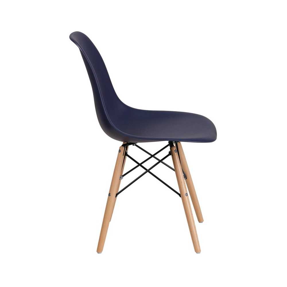 Elon Series Navy Plastic Chair with Wooden Legs