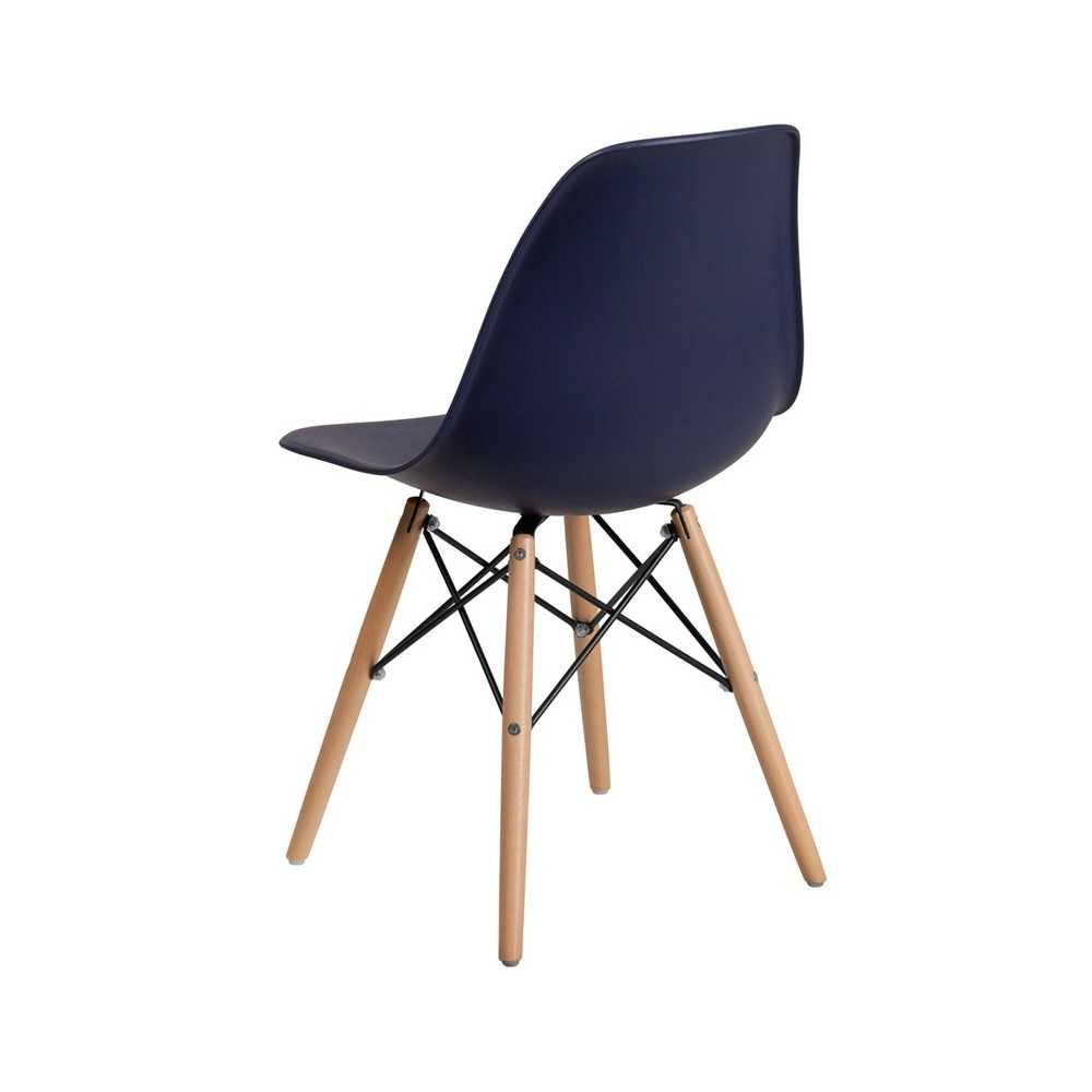 Elon Series Navy Plastic Chair with Wooden Legs