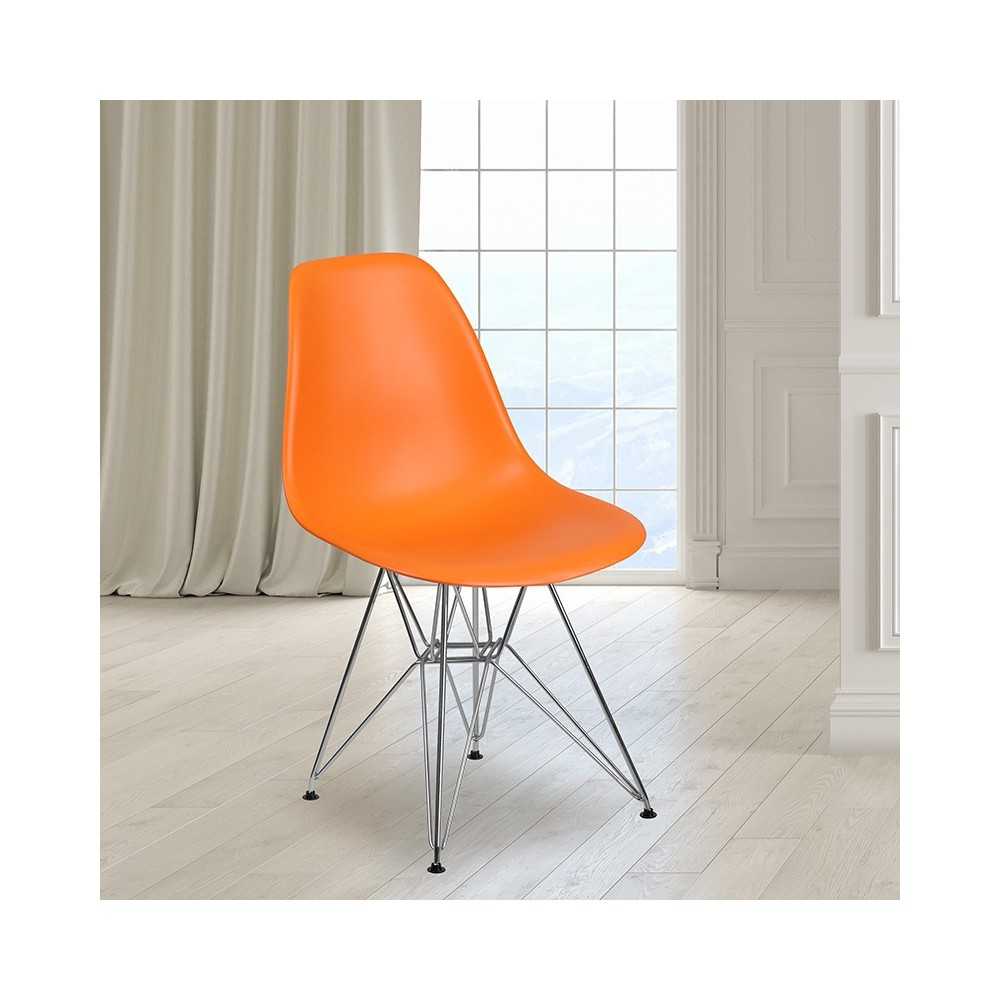 Elon Series Orange Plastic Chair with Chrome Base