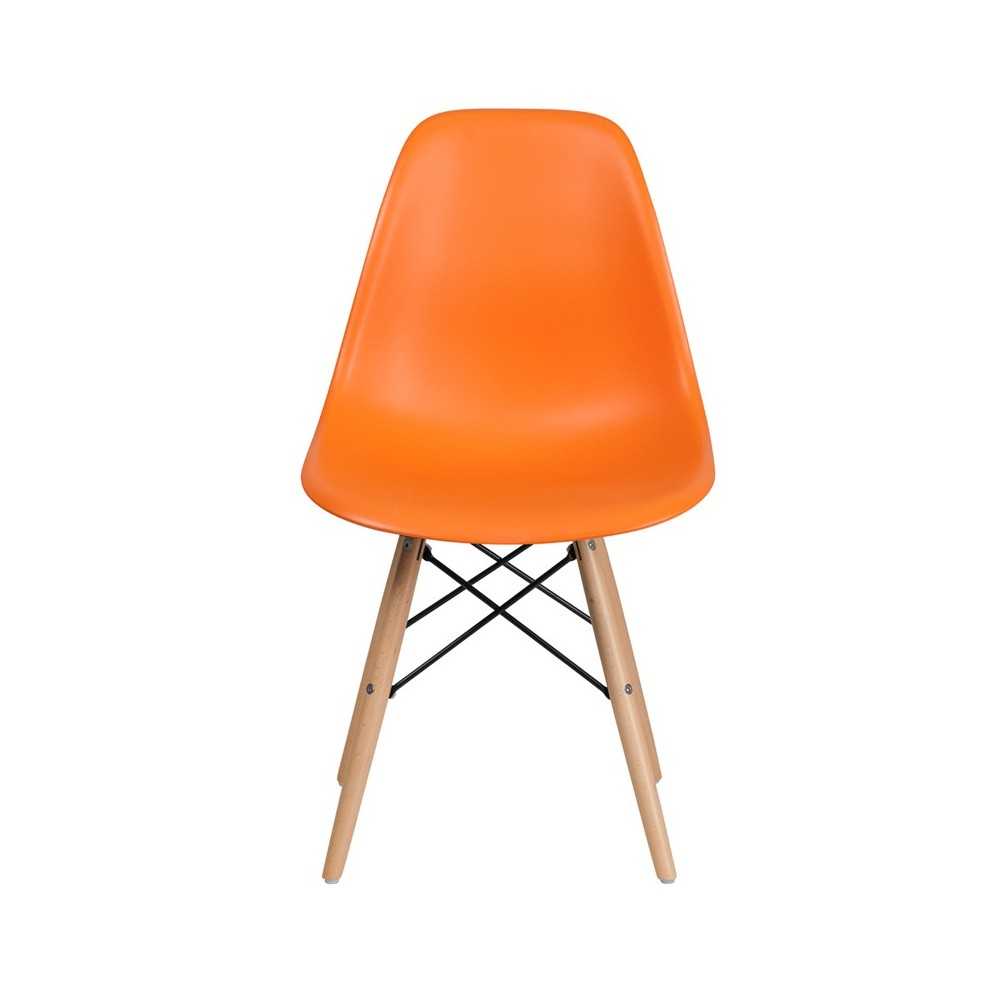 Elon Series Orange Plastic Chair with Wooden Legs