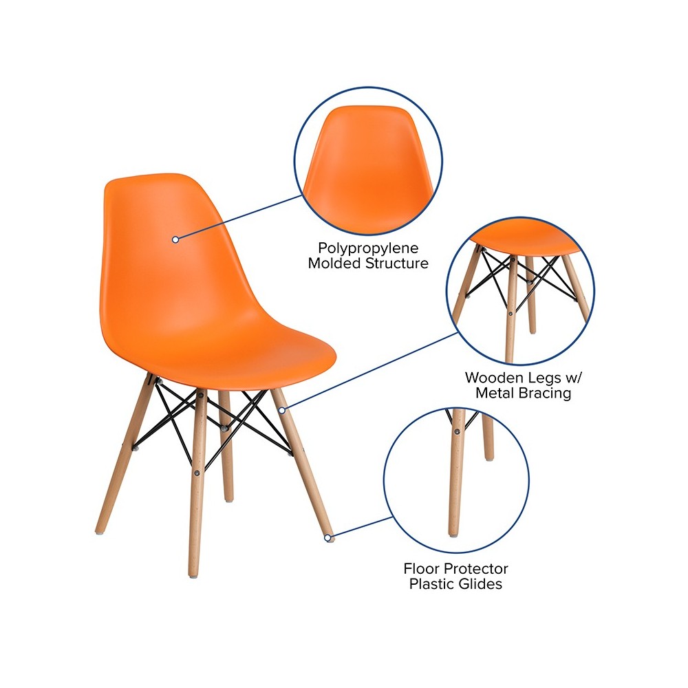 Elon Series Orange Plastic Chair with Wooden Legs