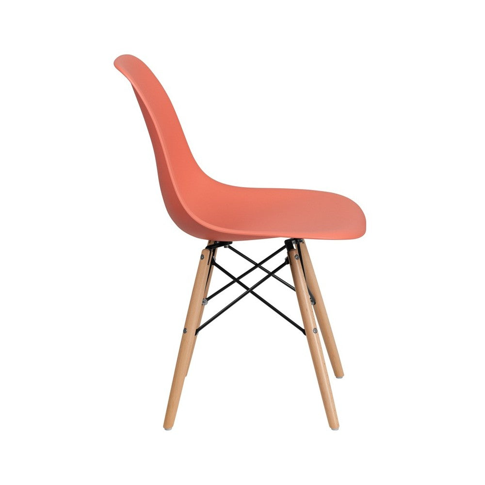 Elon Series Peach Plastic Chair with Wooden Legs