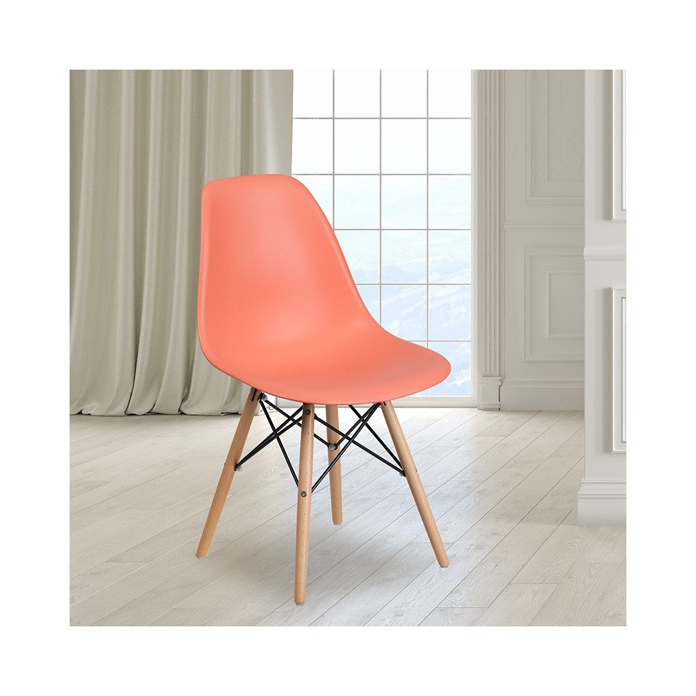 Elon Series Peach Plastic Chair with Wooden Legs