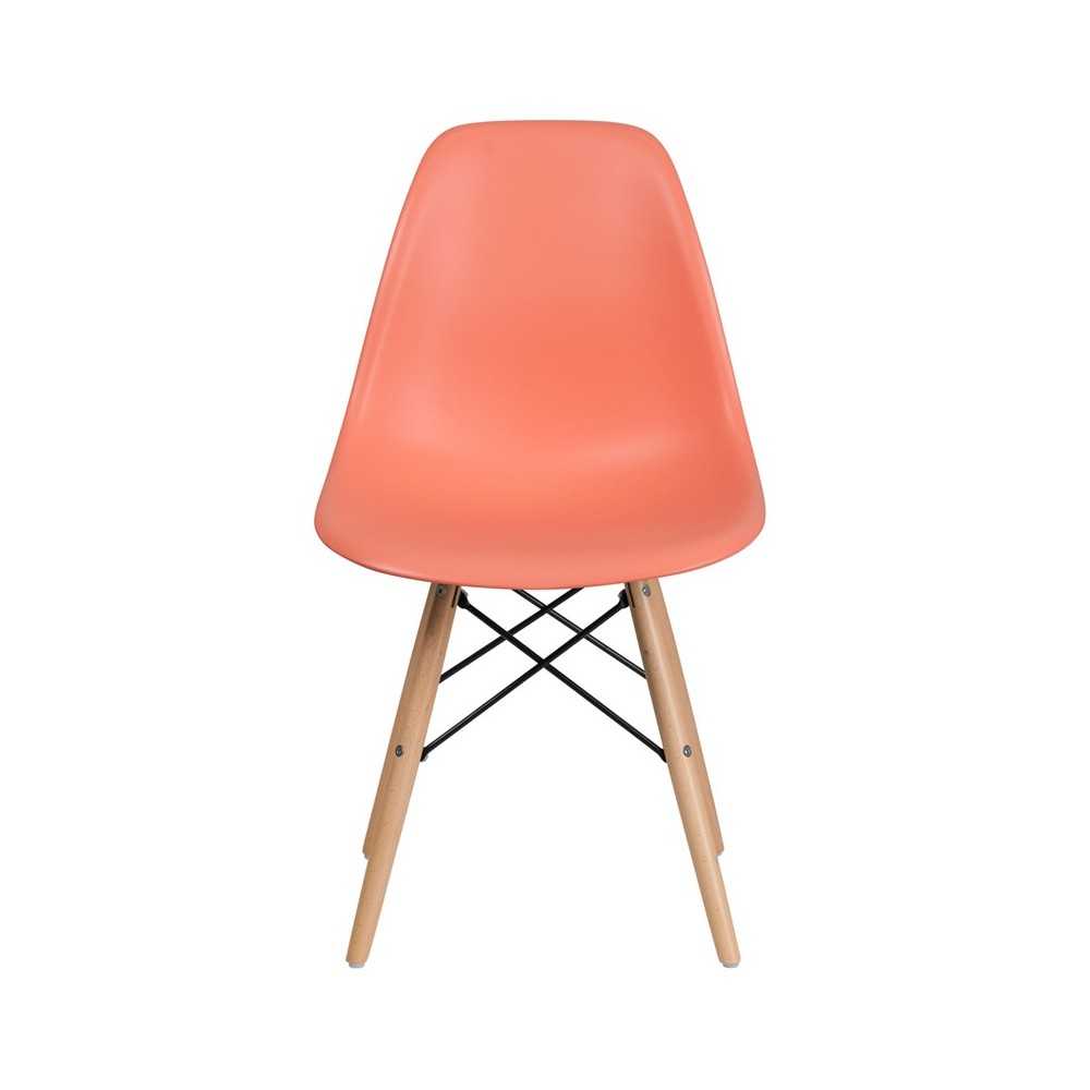 Elon Series Peach Plastic Chair with Wooden Legs