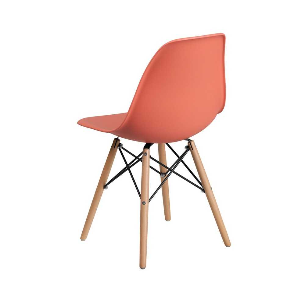 Elon Series Peach Plastic Chair with Wooden Legs