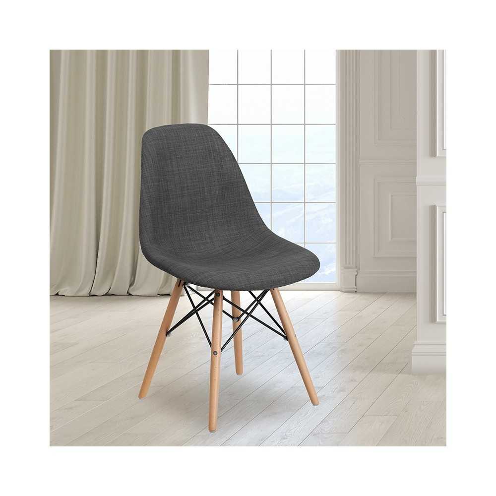 Elon Series Siena Gray Fabric Chair with Wooden Legs