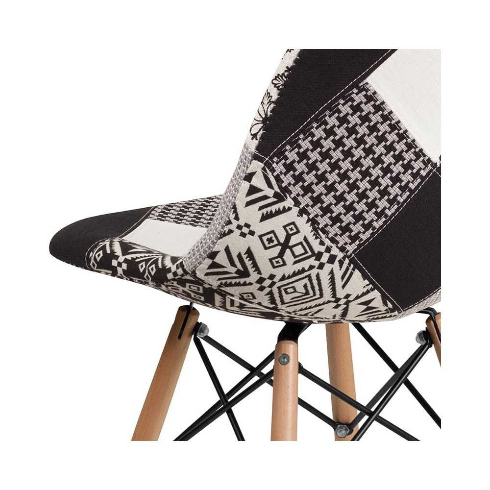 Elon Series Turin Patchwork Fabric Chair with Wooden Legs
