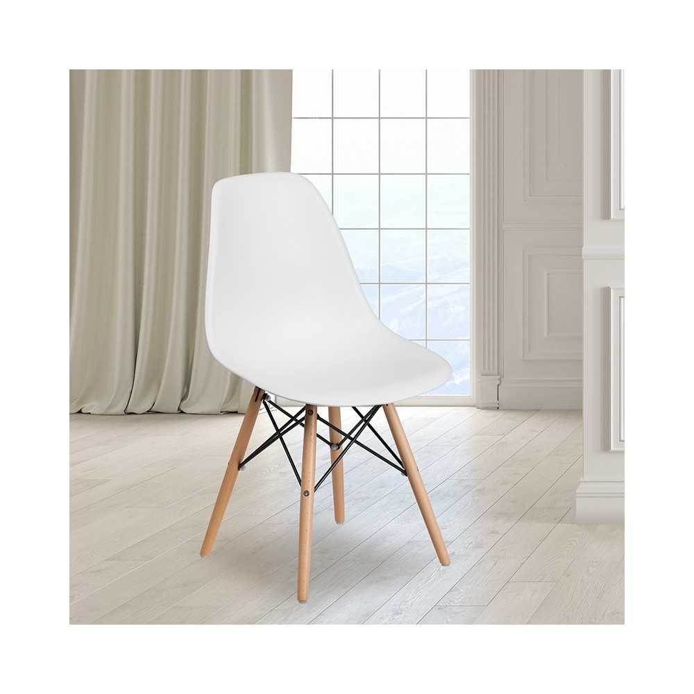 Elon Series White Plastic Chair with Wooden Legs