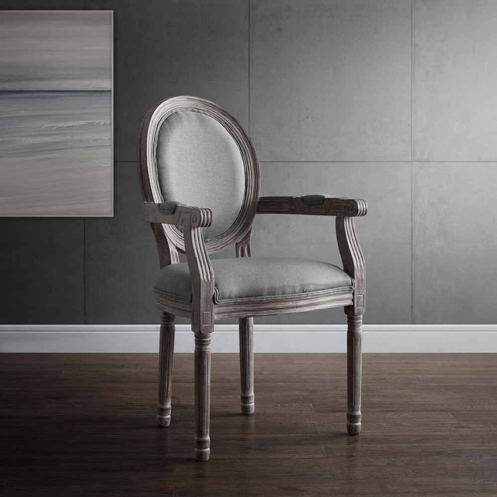 Emanate Vintage French Upholstered Fabric Dining Armchair, Light Gray