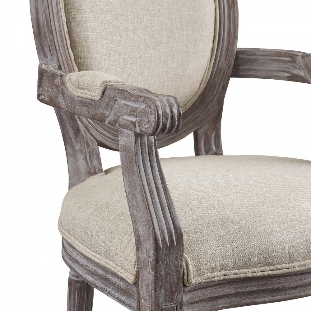 Emanate Vintage French Upholstered Fabric Dining Armchair, Beige