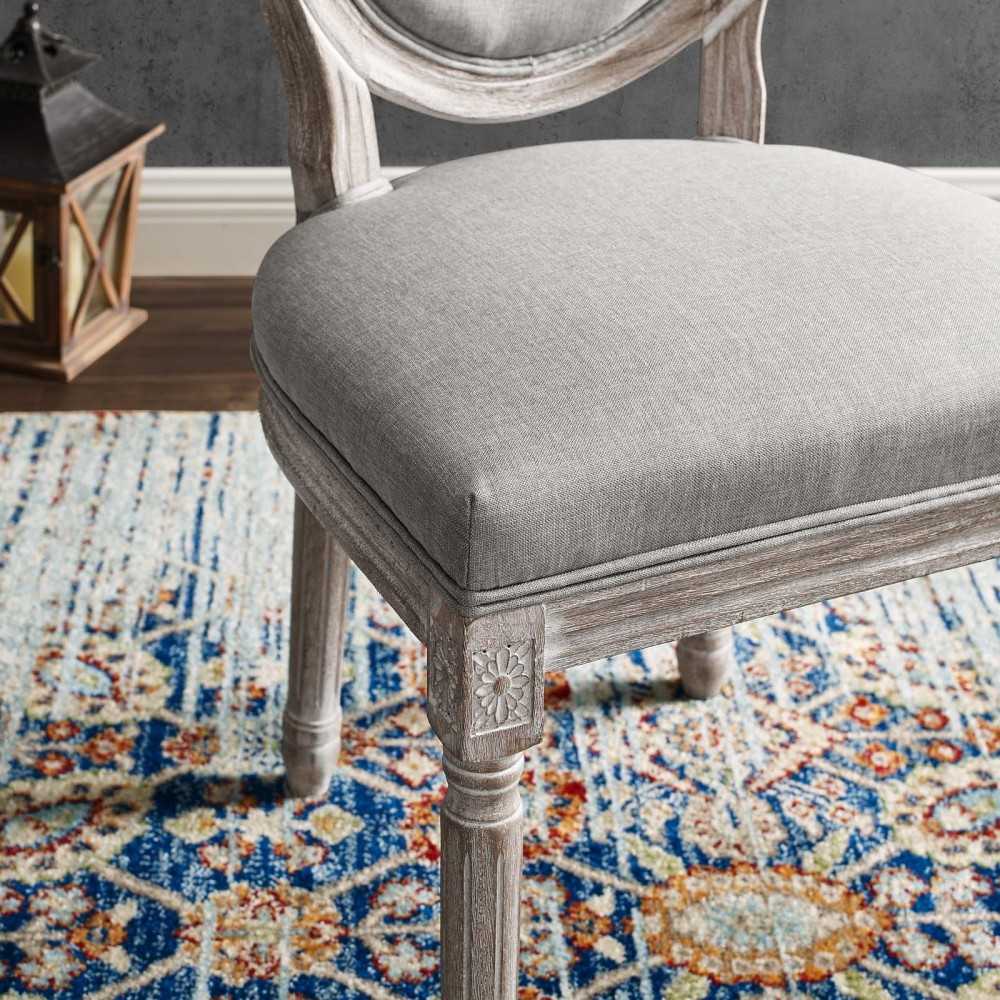 Emanate Vintage French Upholstered Fabric Dining Side Chair, Light Gray