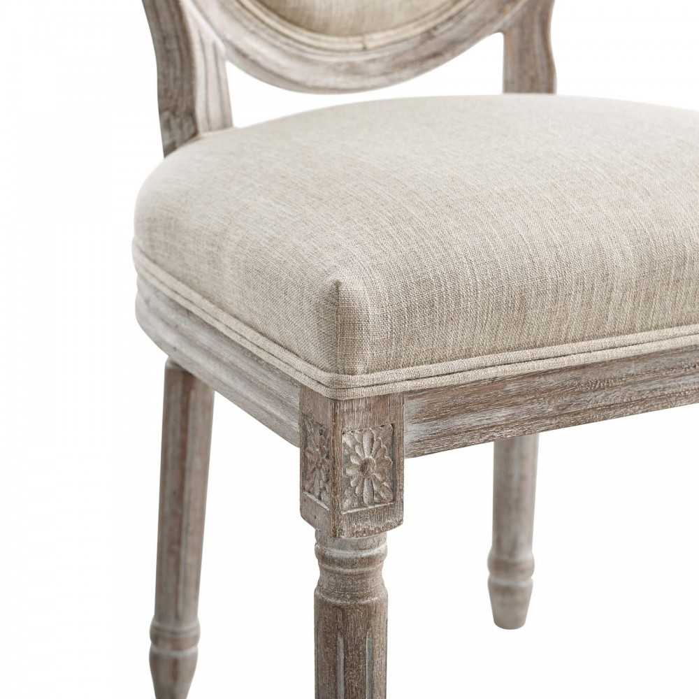 Emanate Vintage French Upholstered Fabric Dining Side Chair, Beige