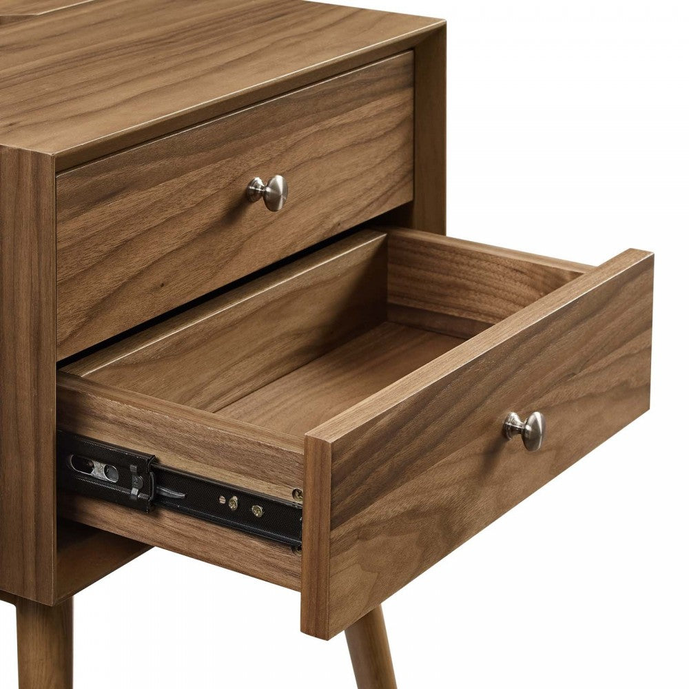 Ember Wood Nightstand With USB Ports, Walnut Walnut