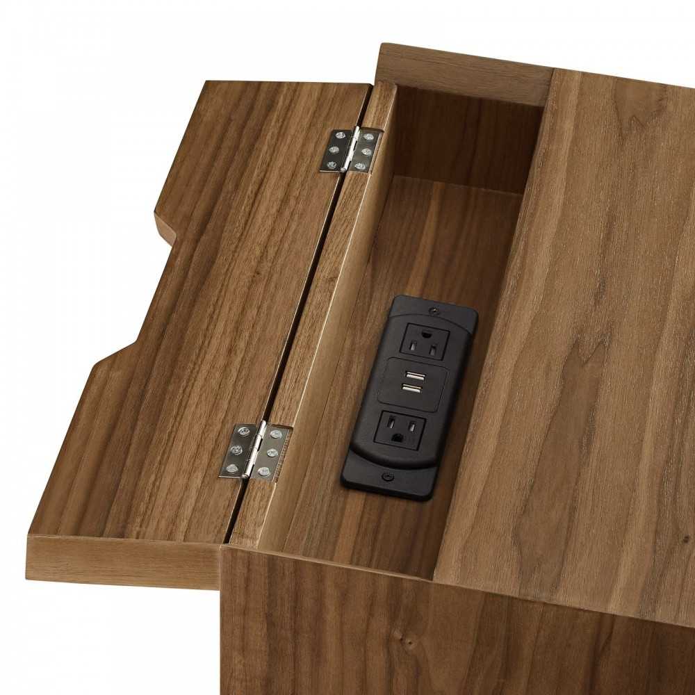 Ember Wood Nightstand With USB Ports, Walnut Walnut