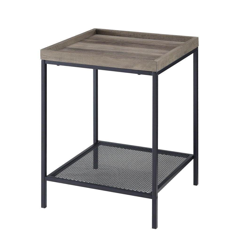 Emma 18" Square Tray Side Table with Mesh Metal Shelf - Gray Wash