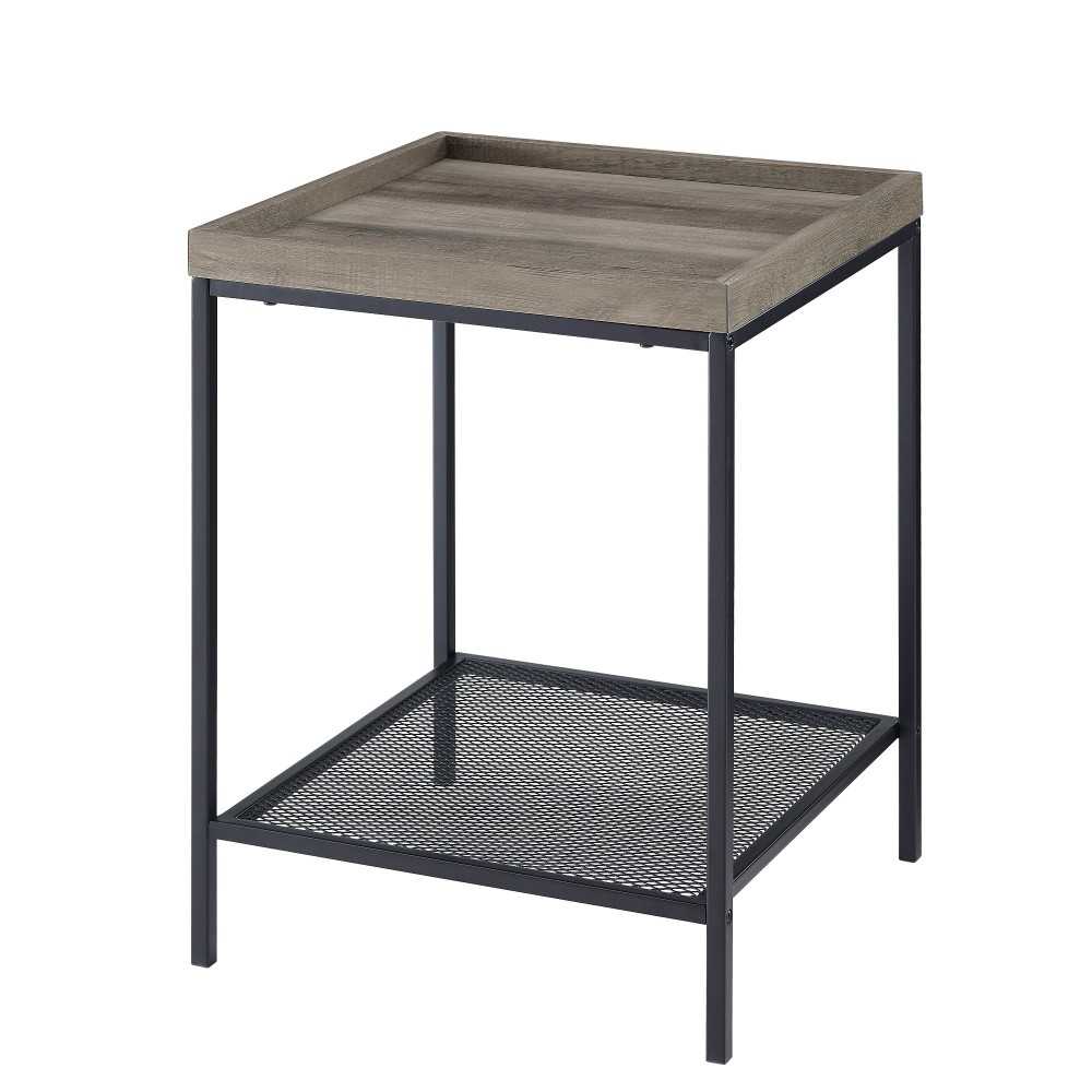 Emma 18" Square Tray Side Table with Mesh Metal Shelf - Gray Wash