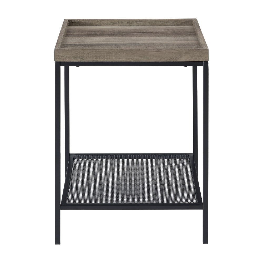 Emma 18" Square Tray Side Table with Mesh Metal Shelf - Gray Wash