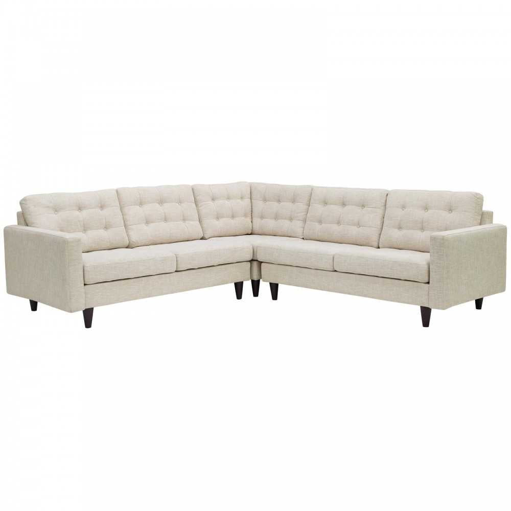 Empress 3 Piece Upholstered Fabric Sectional Sofa Set, Beige