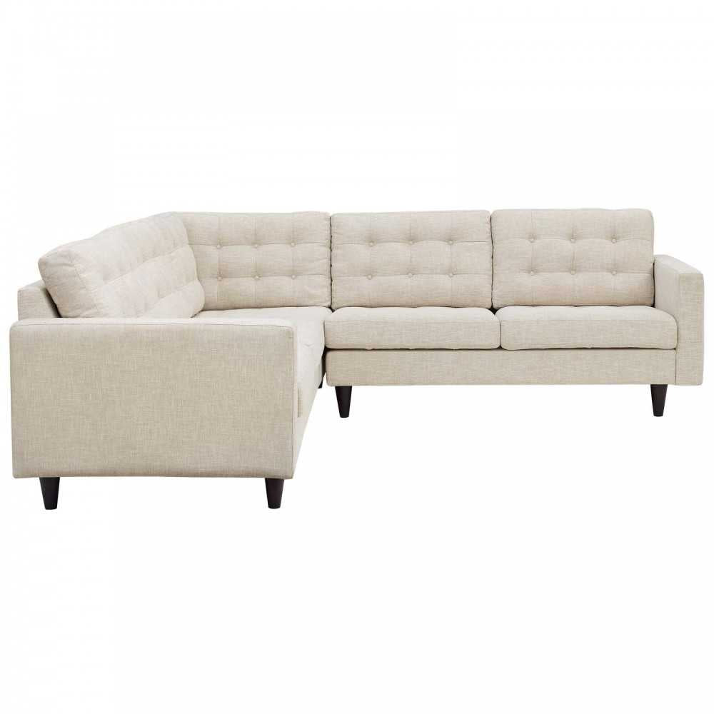 Empress 3 Piece Upholstered Fabric Sectional Sofa Set, Beige