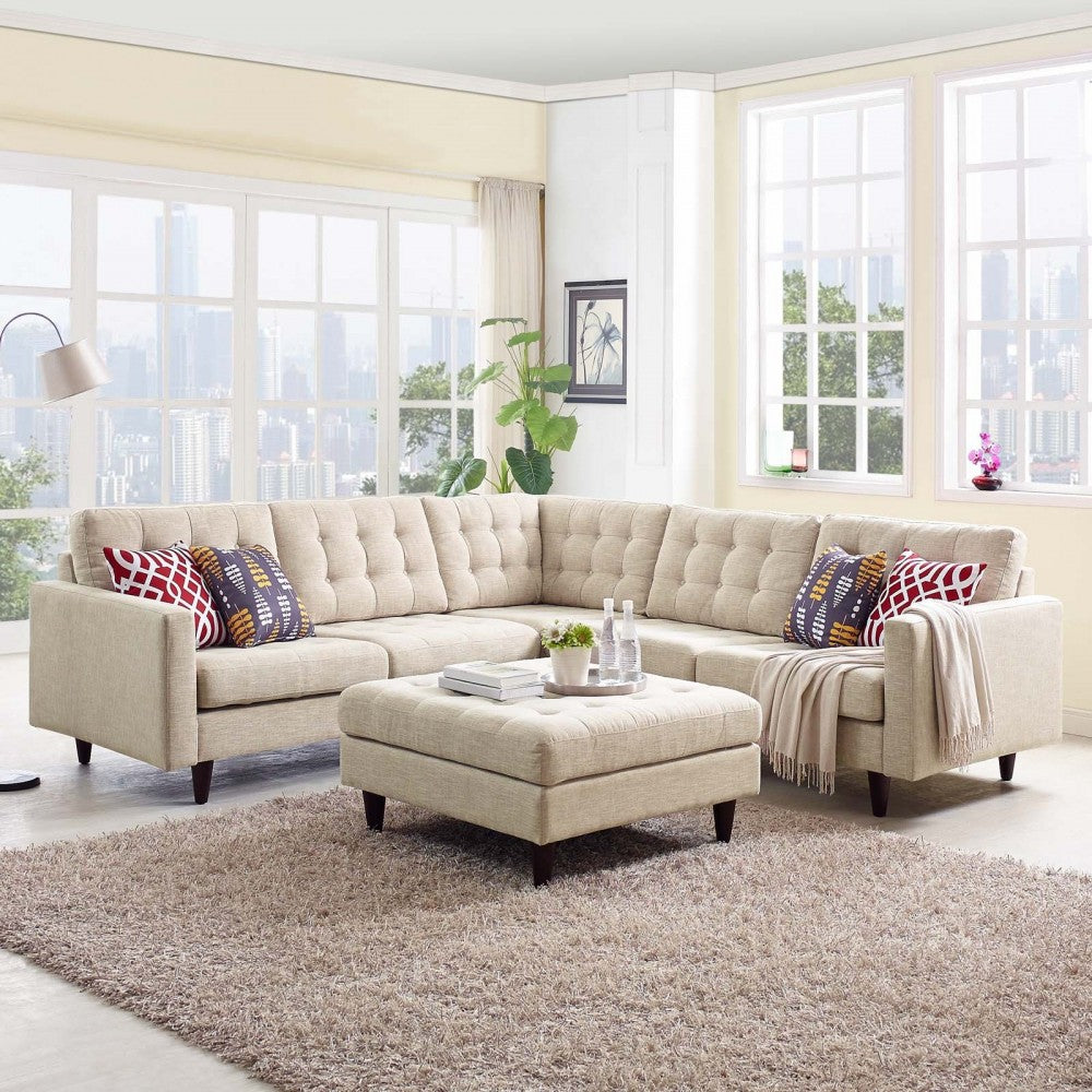 Empress 3 Piece Upholstered Fabric Sectional Sofa Set, Beige