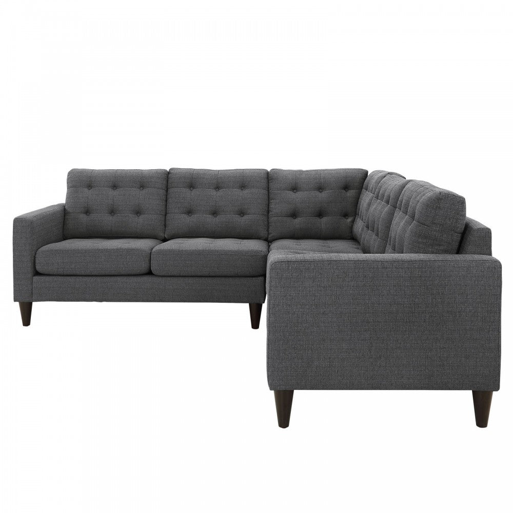 Empress 3 Piece Upholstered Fabric Sectional Sofa Set, Gray