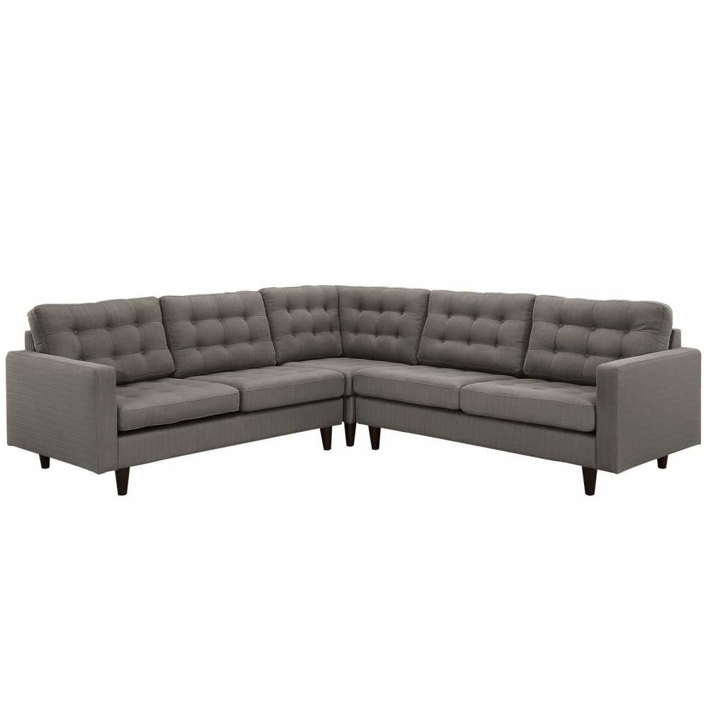 Empress 3 Piece Upholstered Fabric Sectional Sofa Set, Granite