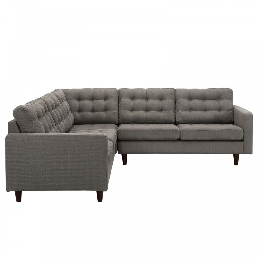Empress 3 Piece Upholstered Fabric Sectional Sofa Set, Granite