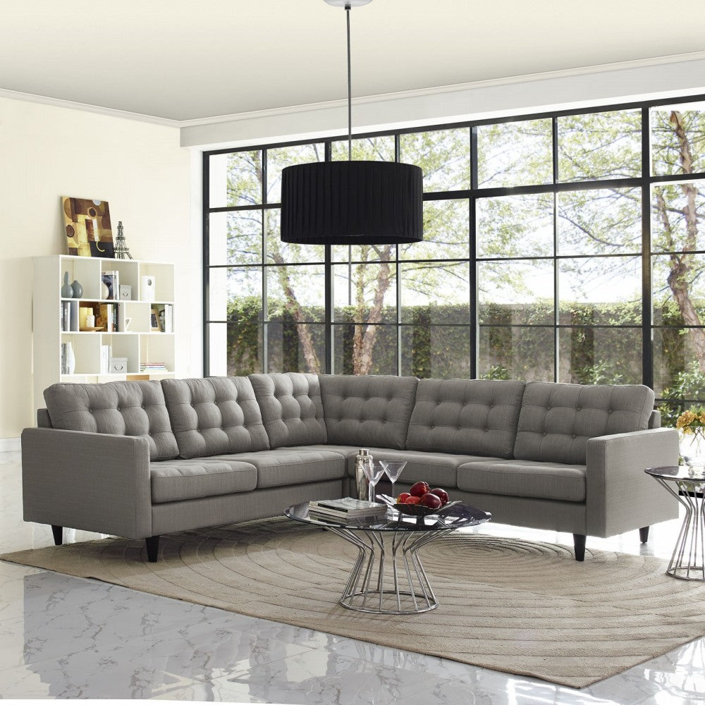 Empress 3 Piece Upholstered Fabric Sectional Sofa Set, Granite