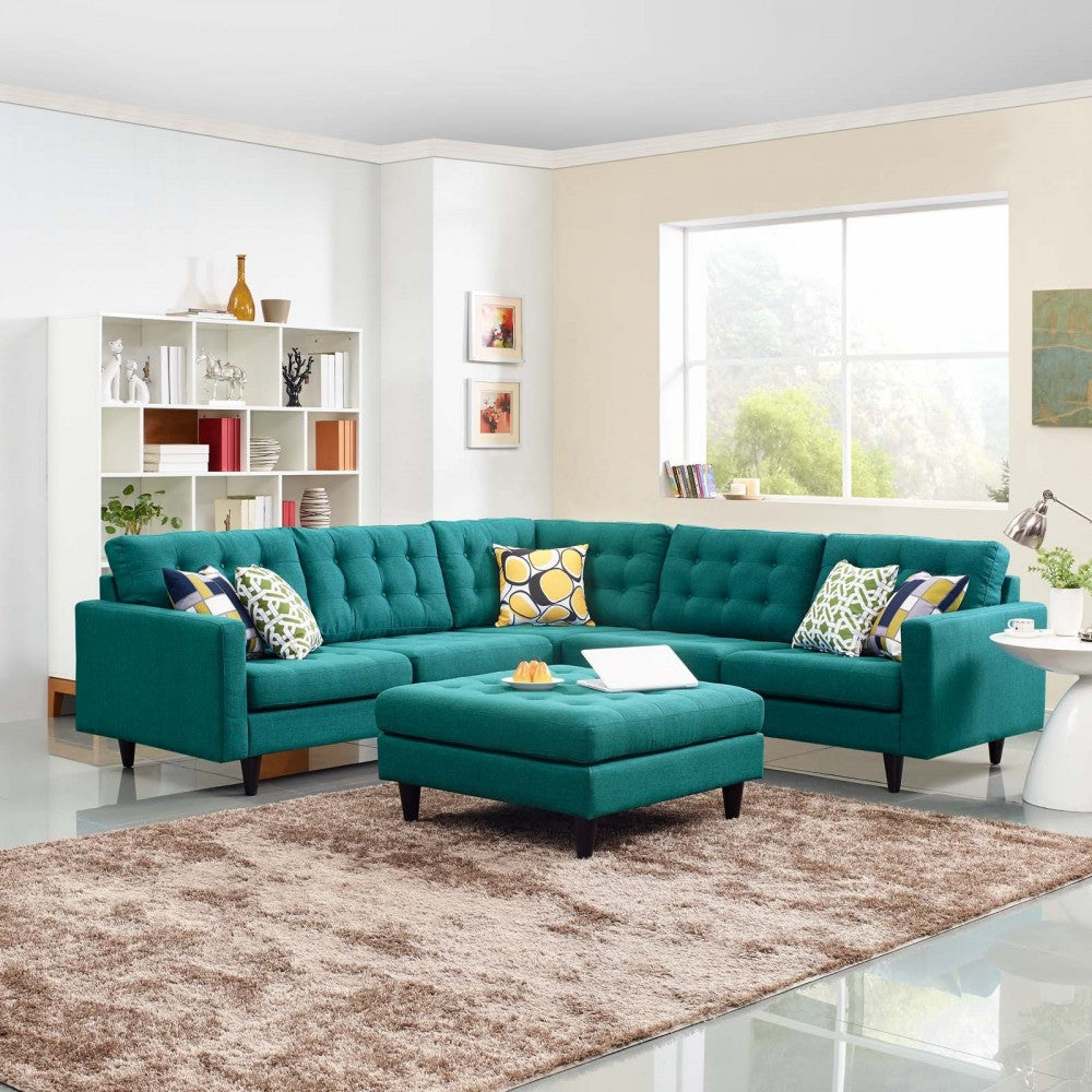 Empress 3 Piece Upholstered Fabric Sectional Sofa Set, Teal