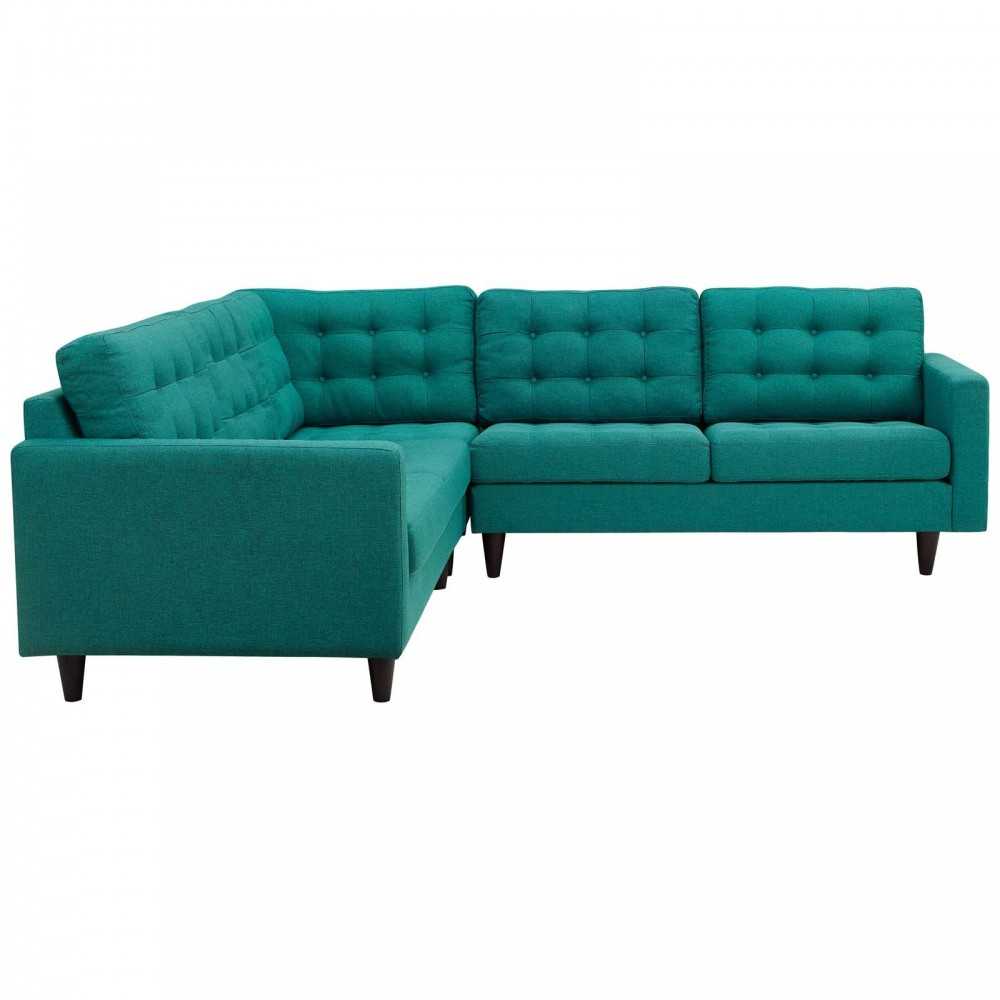Empress 3 Piece Upholstered Fabric Sectional Sofa Set, Teal