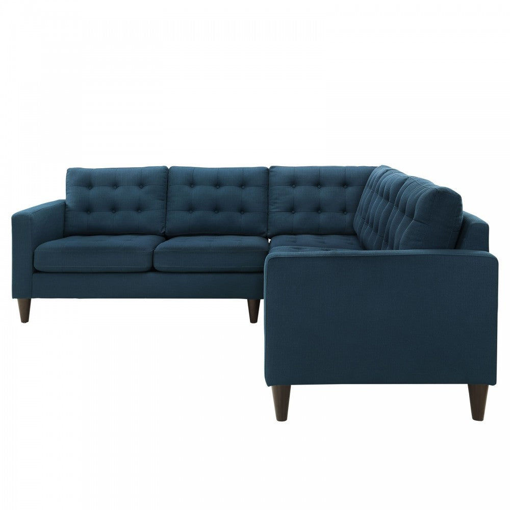 Empress 3 Piece Upholstered Fabric Sectional Sofa Set, Azure