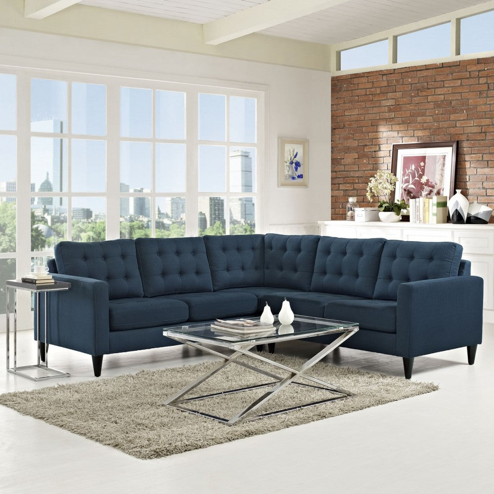 Empress 3 Piece Upholstered Fabric Sectional Sofa Set, Azure